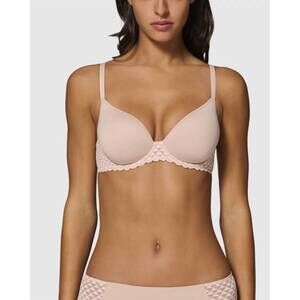 NEW SIMONE PERELE subtile 3d light padded plunge bra in peau rose